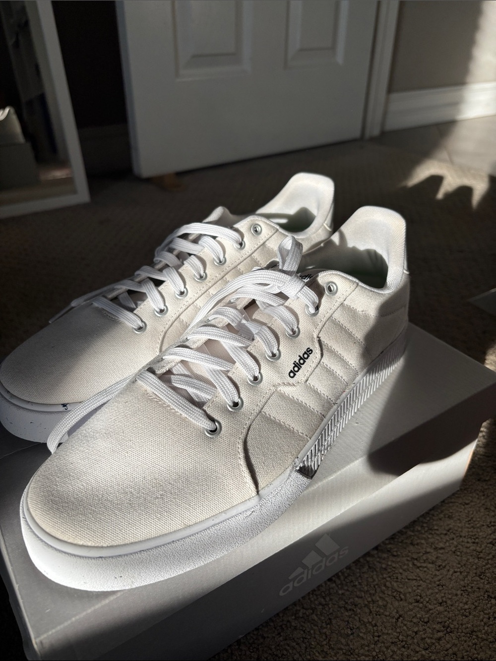 adidas White Low-Top Canvas Sneakers